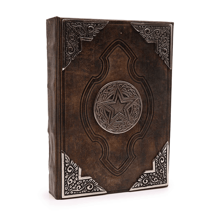 Livro em Pele Bronzeado com Bordas Decalcadas em Zinco - Pentagrama 26x18x4,5cm 1