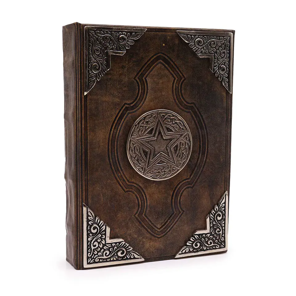 Livro em Pele Bronzeado com Bordas Decalcadas em Zinco - Pentagrama 26x18x4,5cm 1