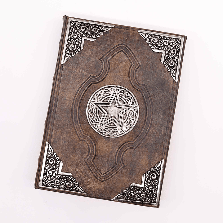 Livro em Pele Bronzeado com Bordas Decalcadas em Zinco - Pentagrama 26x18x4,5cm 2