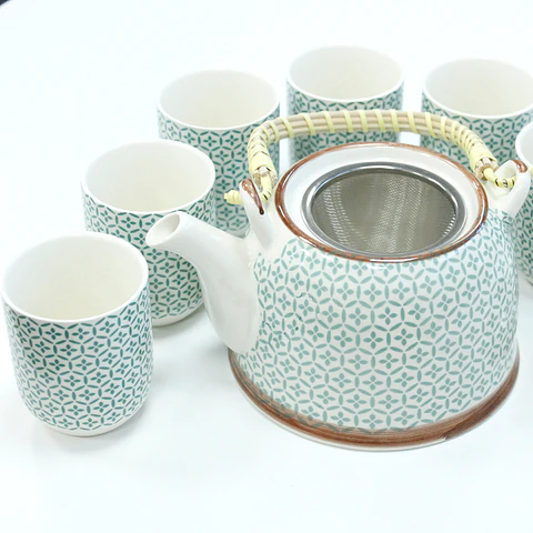 Conjunto de Bule & Chávenas em Cerâmica - Mosaico Verde 850 ml