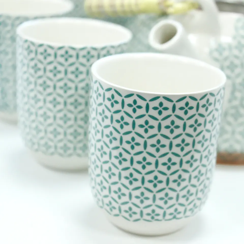 Conjunto de Bule & Chávenas em Cerâmica - Mosaico Verde 850 ml 3