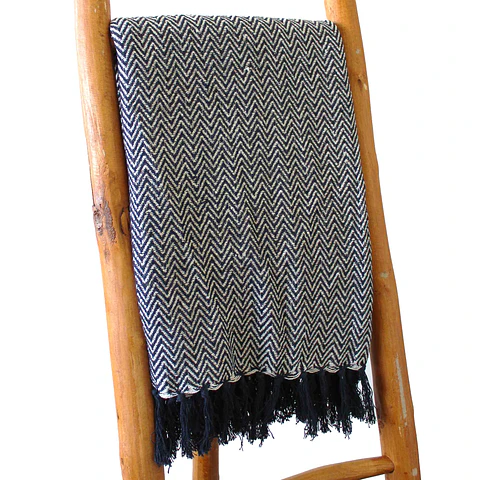 Manta Boho Comfort 100% Algodão - Ziguezague Marinho - 125x150cm