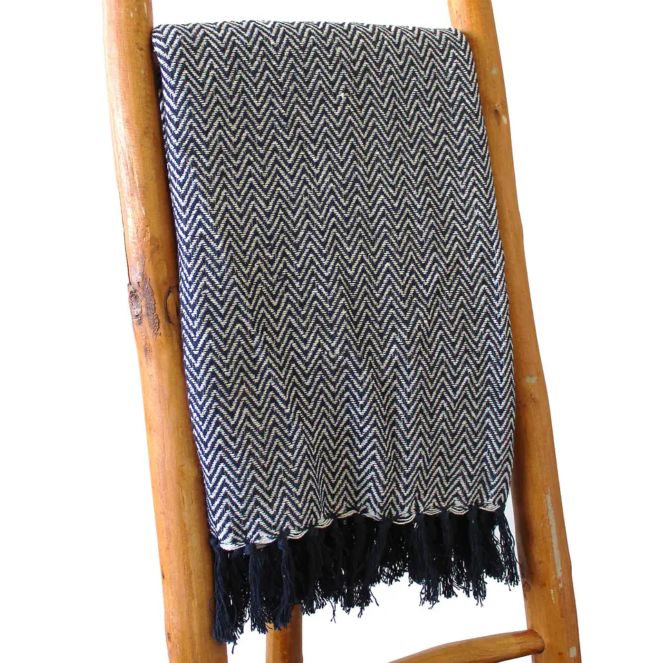 Manta Boho Comfort 100% Algodão - Ziguezague Marinho - 125x150cm 1