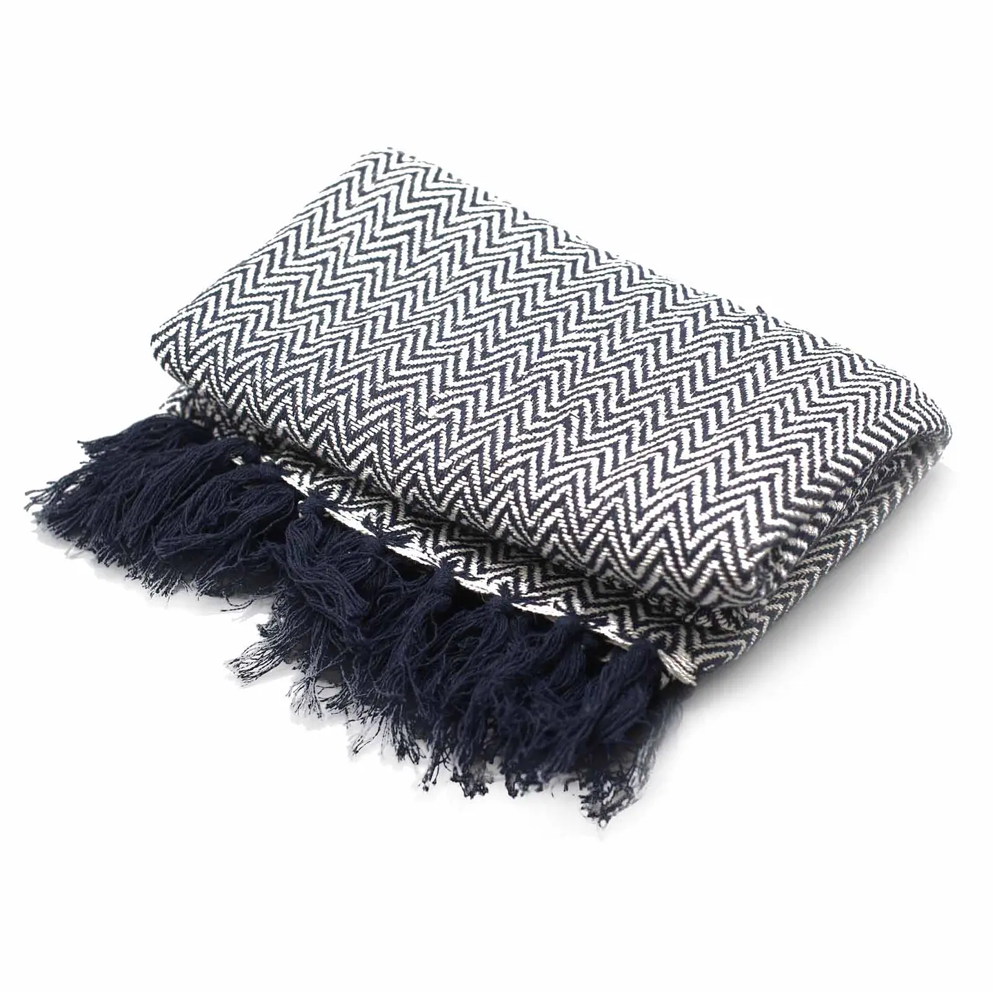 Manta Boho Comfort 100% Algodão - Ziguezague Marinho - 125x150cm 2