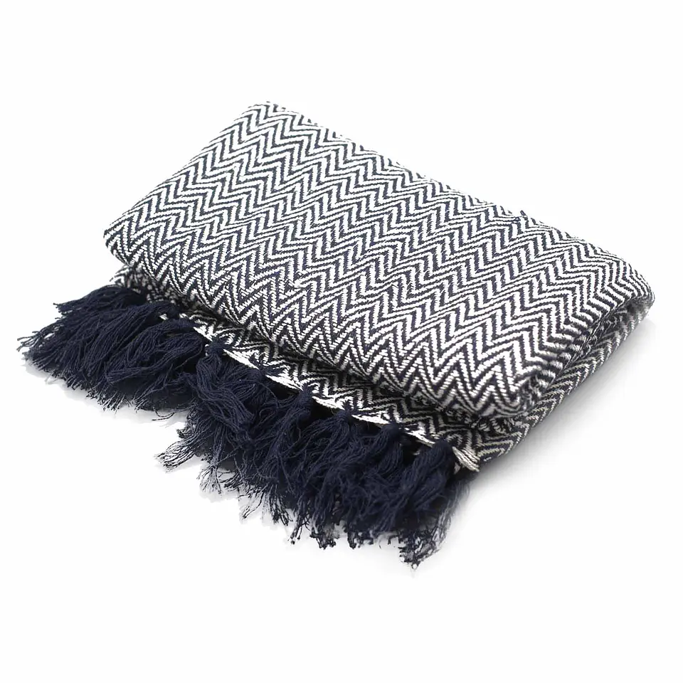 Manta Boho Comfort 100% Algodão - Ziguezague Marinho - 125x150cm 2