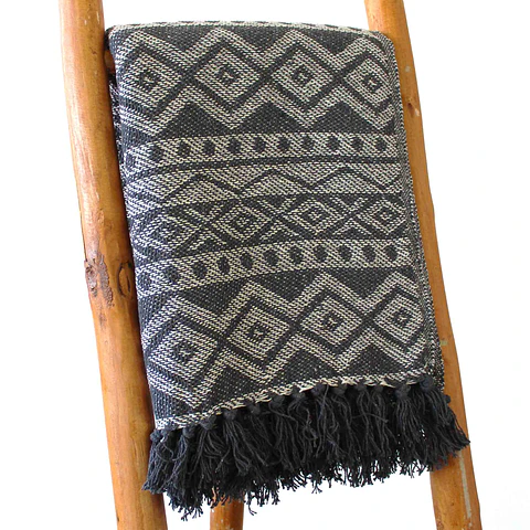 Manta Boho Comfort 100% Algodão - Geométrico Cinza - 125x150cm