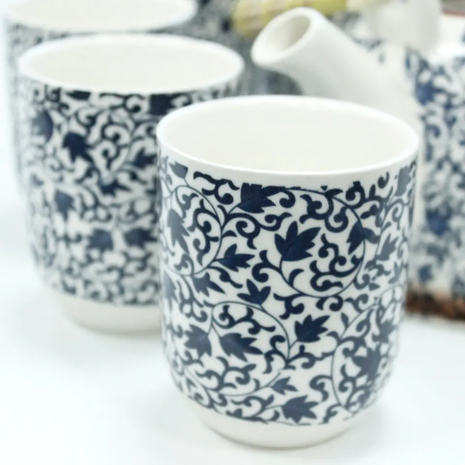 Conjunto de Bule & Chávenas em Cerâmica - Azul Ramificado 850 ml 3