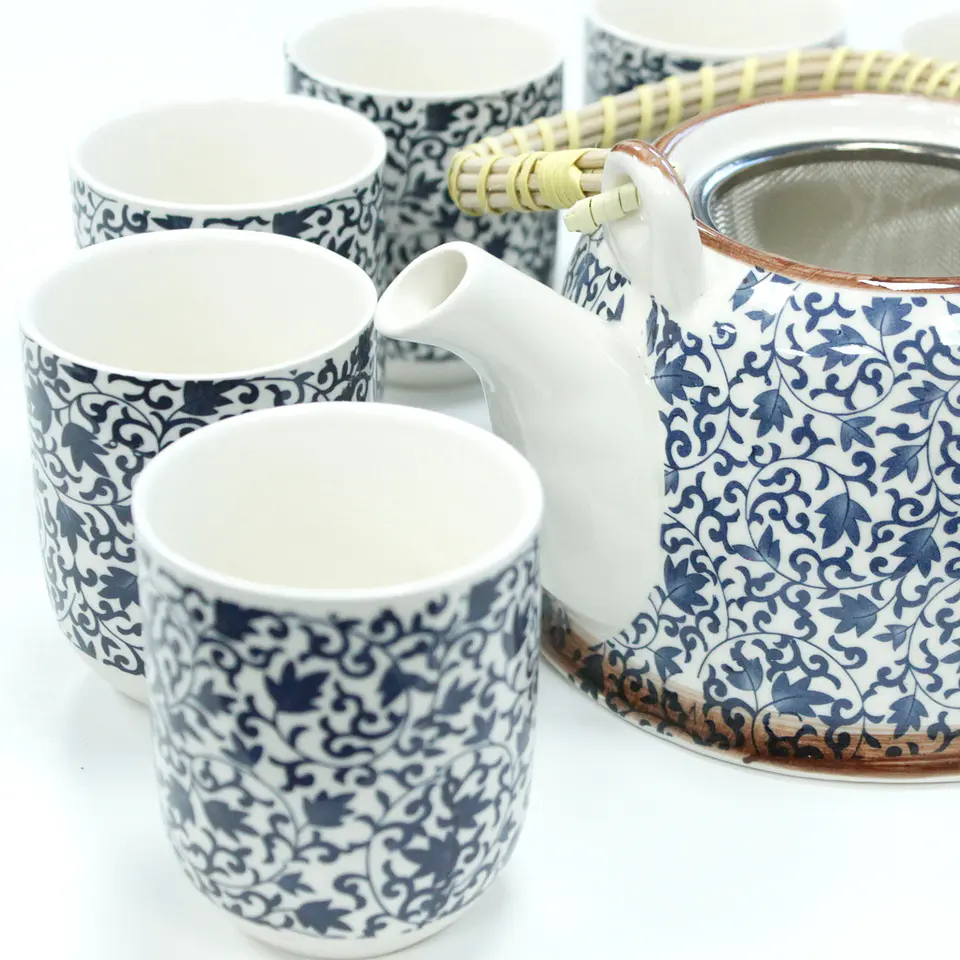 Conjunto de Bule & Chávenas em Cerâmica - Azul Ramificado 850 ml 4