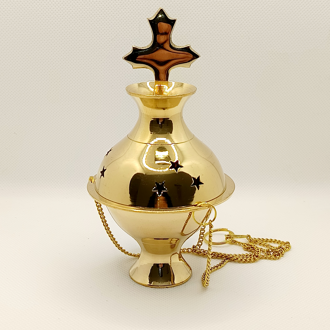 Incensário Suspenso de Latão - Cruz 7,1x13﻿cm 2