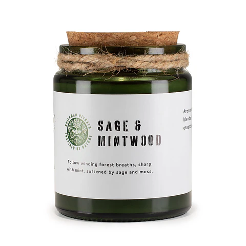 Vela de Soja Greenman c/ Pavio de Madeira - Sálvia & Madeira de Hortelã 160gr