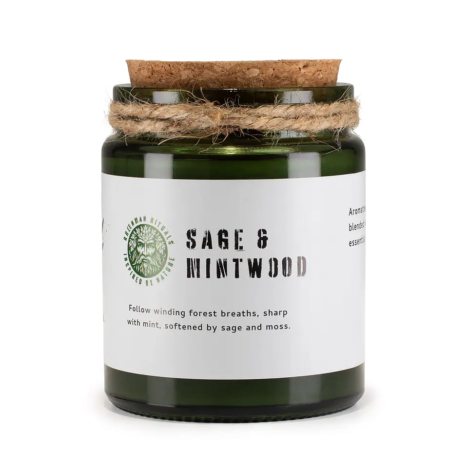 Vela de Soja Greenman c/ Pavio de Madeira - Sálvia & Madeira de Hortelã 160gr 1