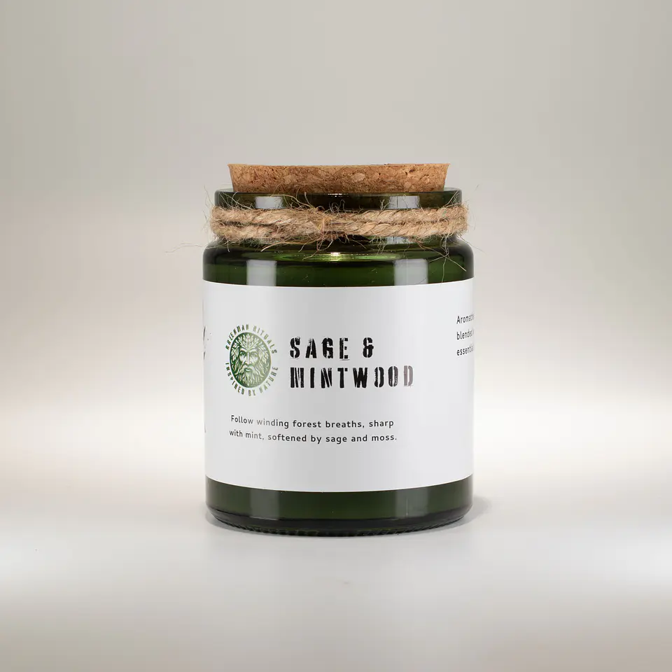 Vela de Soja Greenman c/ Pavio de Madeira - Sálvia & Madeira de Hortelã 160gr 3