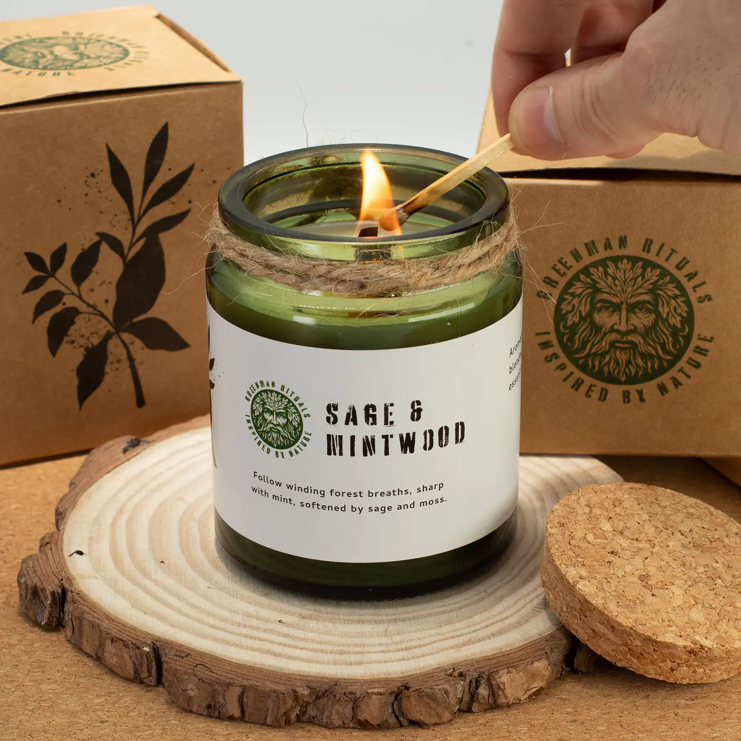 Vela de Soja Greenman c/ Pavio de Madeira - Sálvia & Madeira de Hortelã 160gr 6