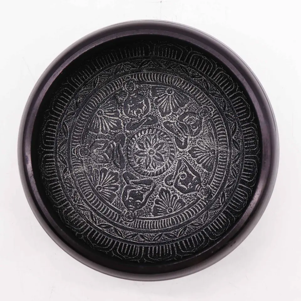Taça Tibetana “Cinza da Terra” c/ Bastão de Madeira – Om & Cinco Budas 16x8,5cm 3