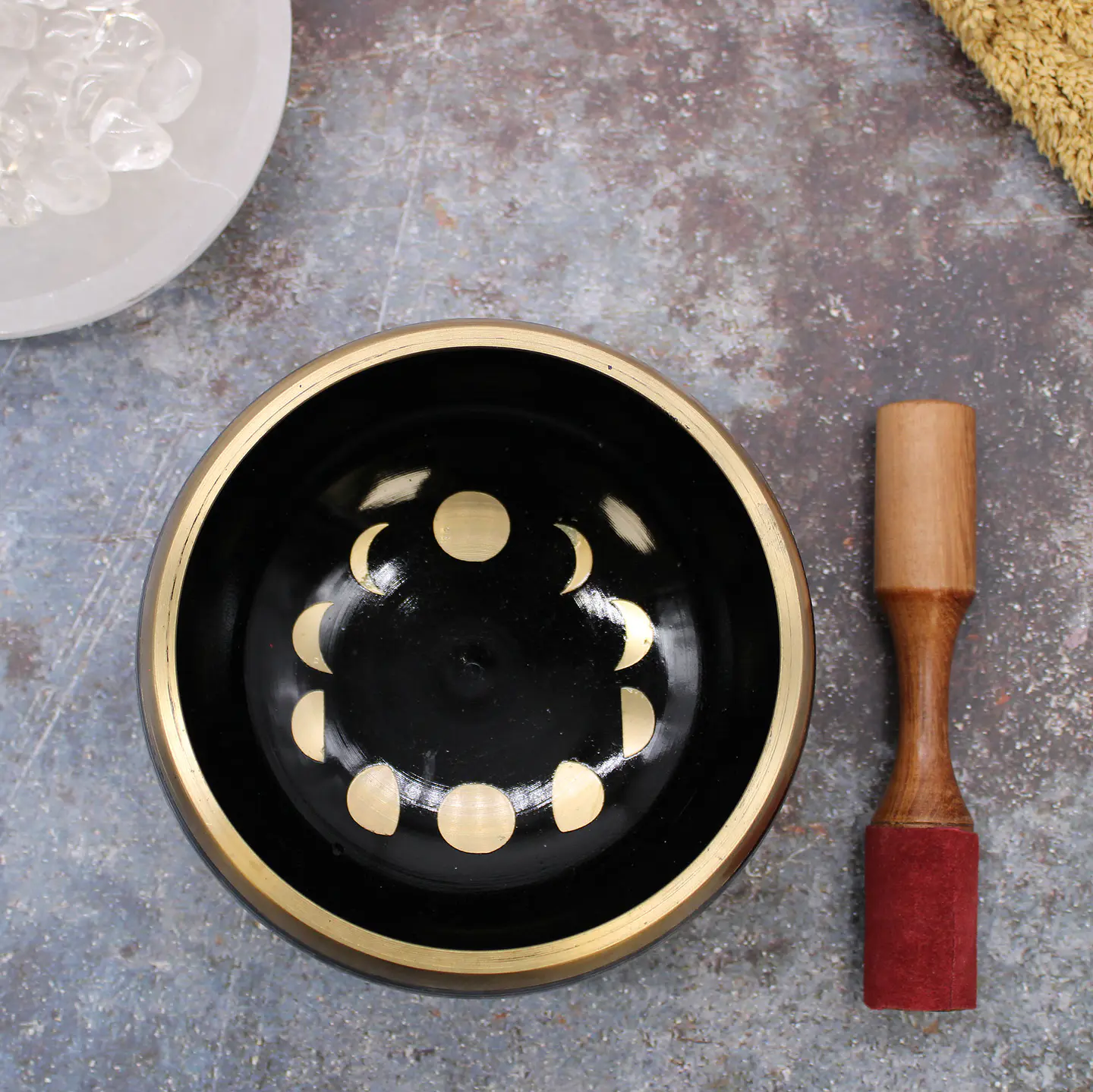 Gift Set Taça Tibetana Média - Fases da Lua Preto 14cm 5