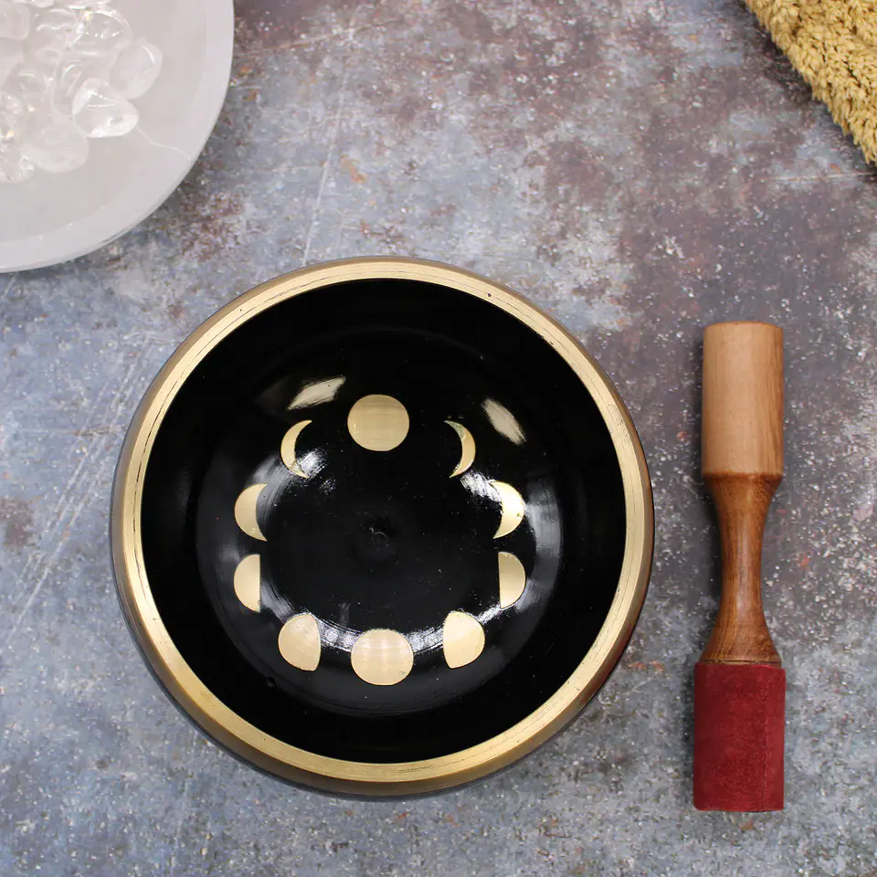 Gift Set Taça Tibetana Média - Fases da Lua Preto 14cm 5