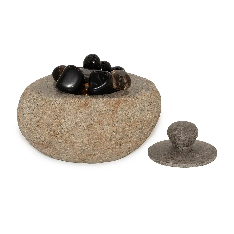 Pote de Aterramento Decorativo em Pedra de Rio Natural - Grande 15x12cm 2