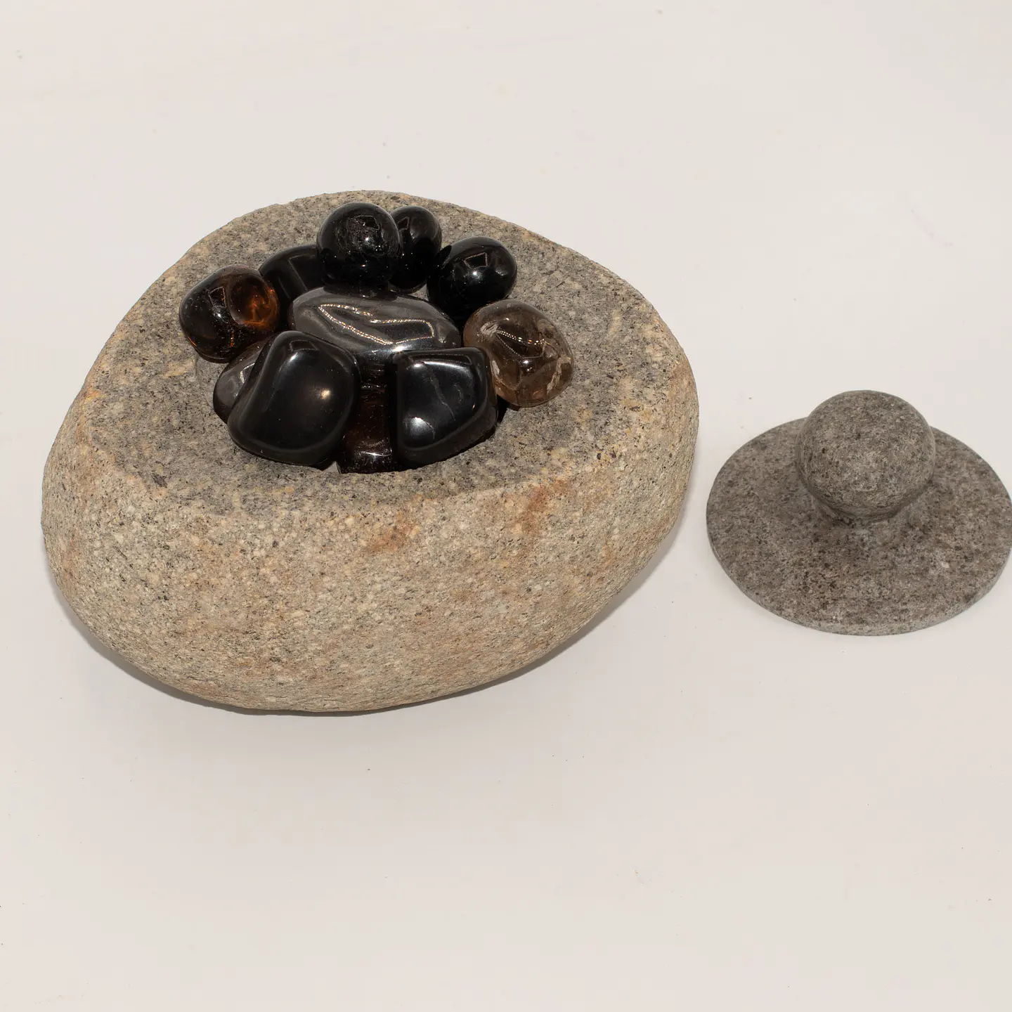 Pote de Aterramento Decorativo em Pedra de Rio Natural - Grande 15x12cm 4