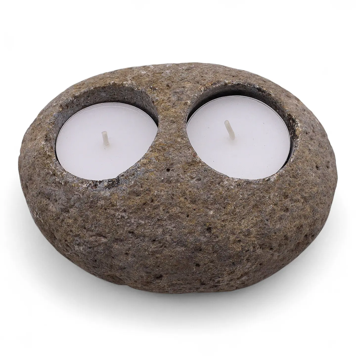 Porta-Velas Decorativo Duplo em Pedra de Rio Natural - 10x10x7cm 1