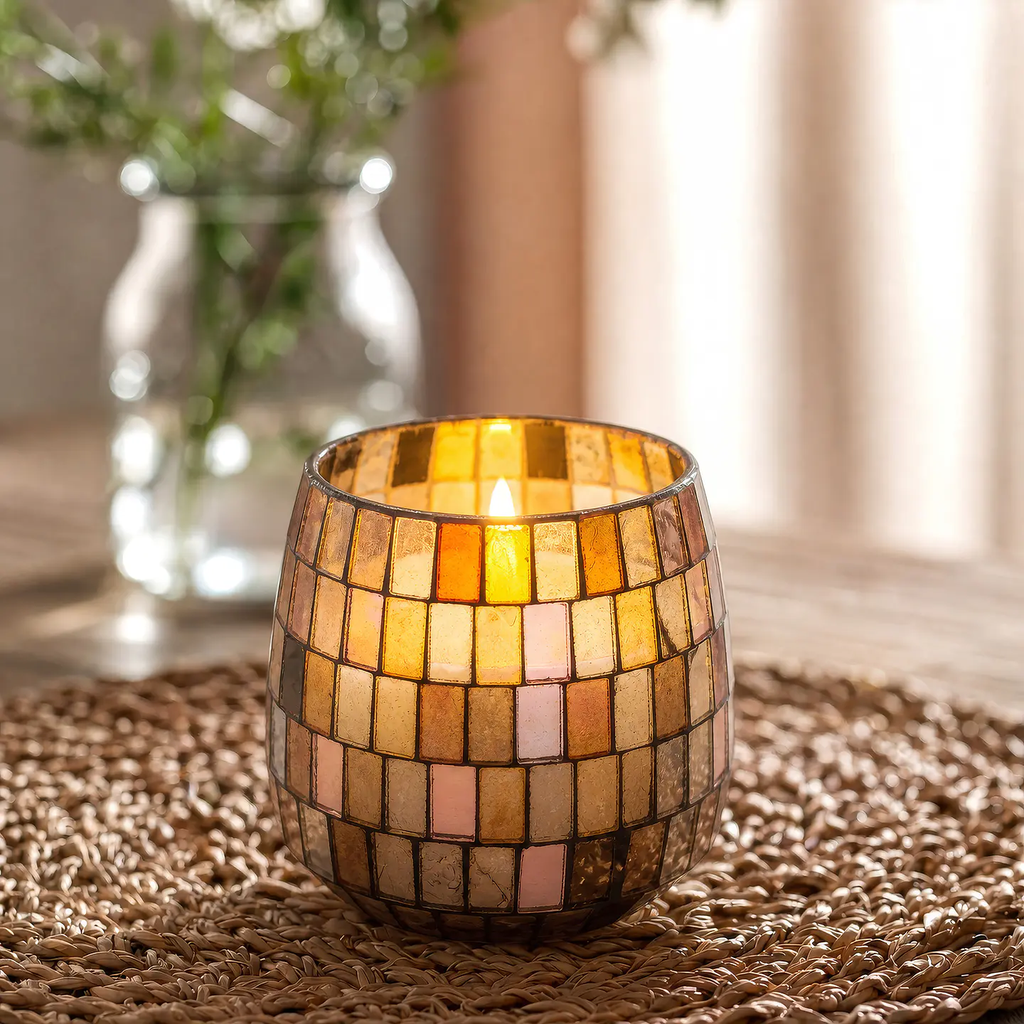 Vela Aromática em Pote de Vidro Médio - Mosaico Âmbar 280gr 4