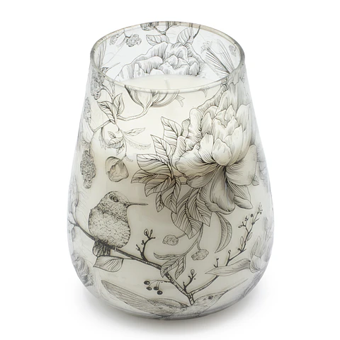 Vela Aromática em Copo de Vidro Alto - Desenho Arte Floral 900gr