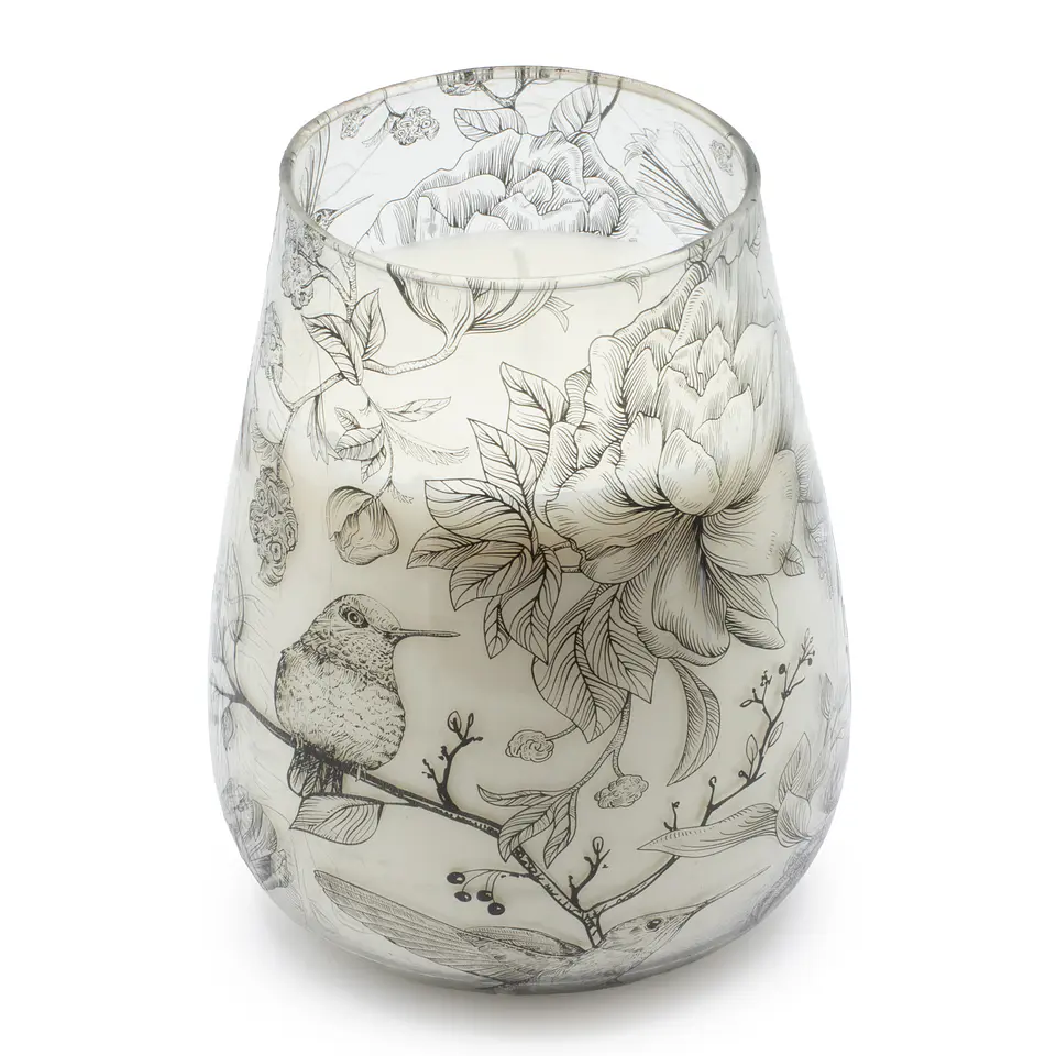 Vela Aromática em Copo de Vidro Alto - Desenho Arte Floral 900gr 1