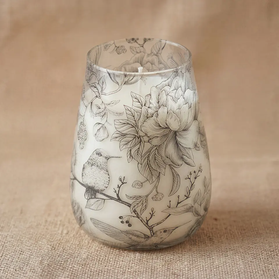 Vela Aromática em Copo de Vidro Alto - Desenho Arte Floral 900gr 2