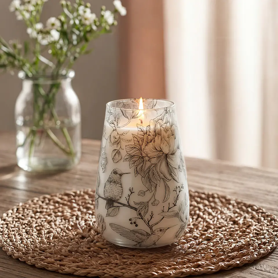 Vela Aromática em Copo de Vidro Alto - Desenho Arte Floral 900gr 4