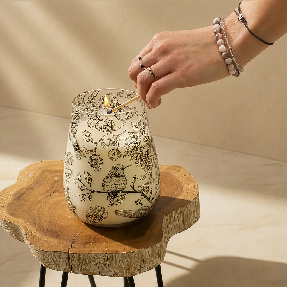 Vela Aromática em Copo de Vidro Alto - Desenho Arte Floral 900gr 5