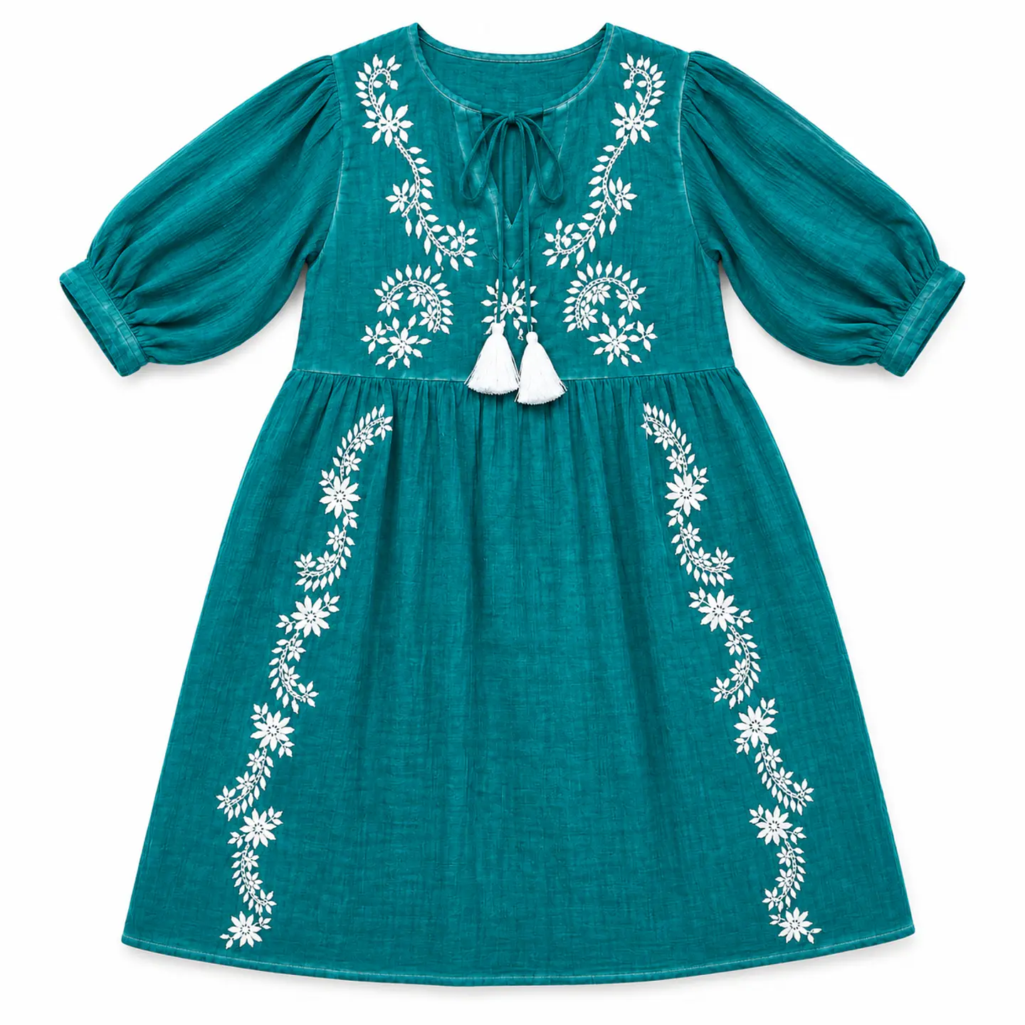 Vestido Nomad Sari - Turquesa c/ Bordado & Franjas - Coleção Mediterrâneo 1