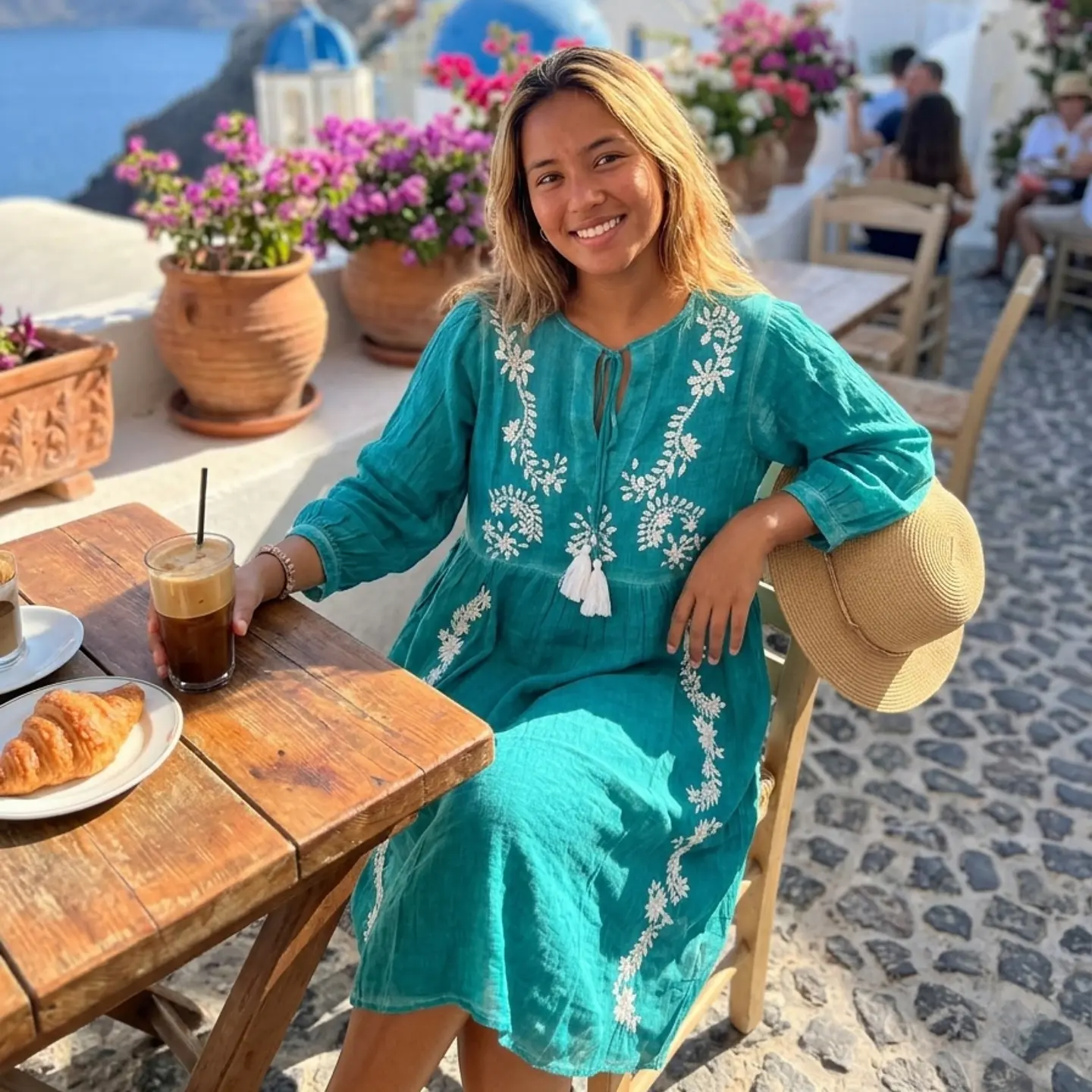 Vestido Nomad Sari - Turquesa c/ Bordado & Franjas - Coleção Mediterrâneo 2
