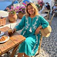 Vestido Nomad Sari - Turquesa c/ Bordado & Franjas - Coleção Mediterrâneo - Thumbnail 2