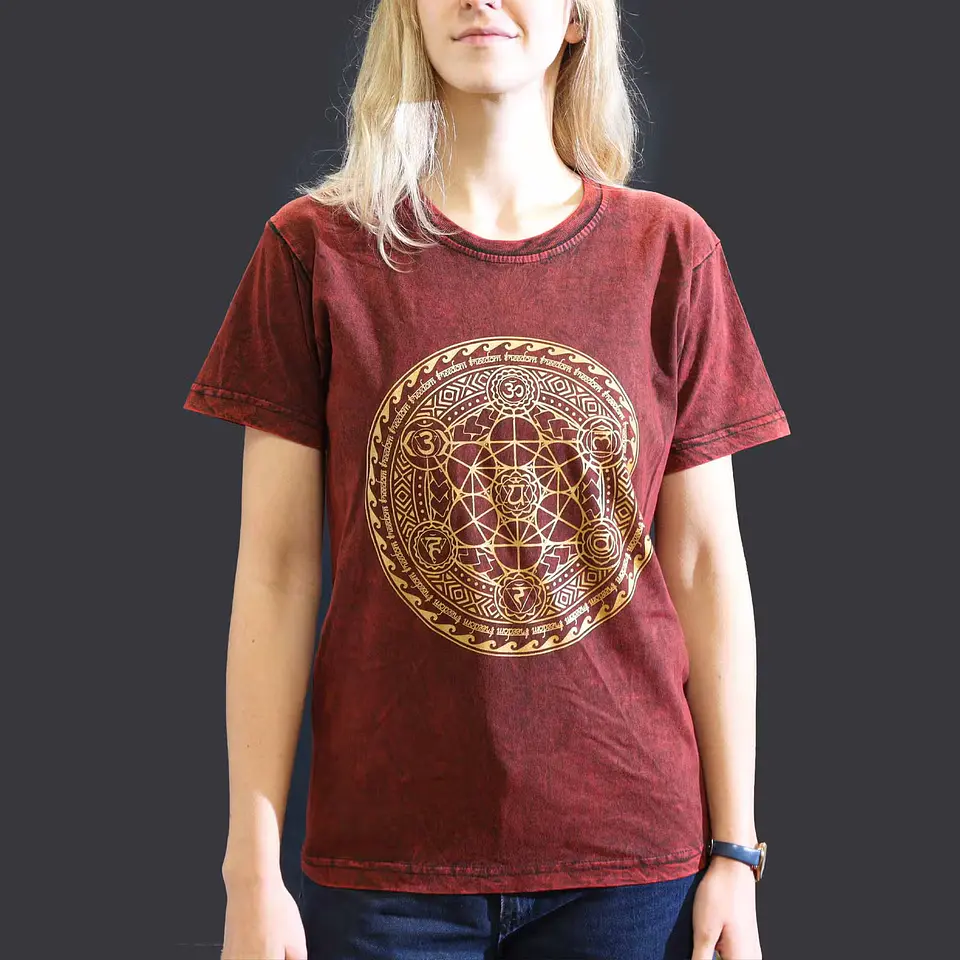 T-shirt Nomad Sari Efeito Lavagem - 7 Chakras - Bordeaux 1