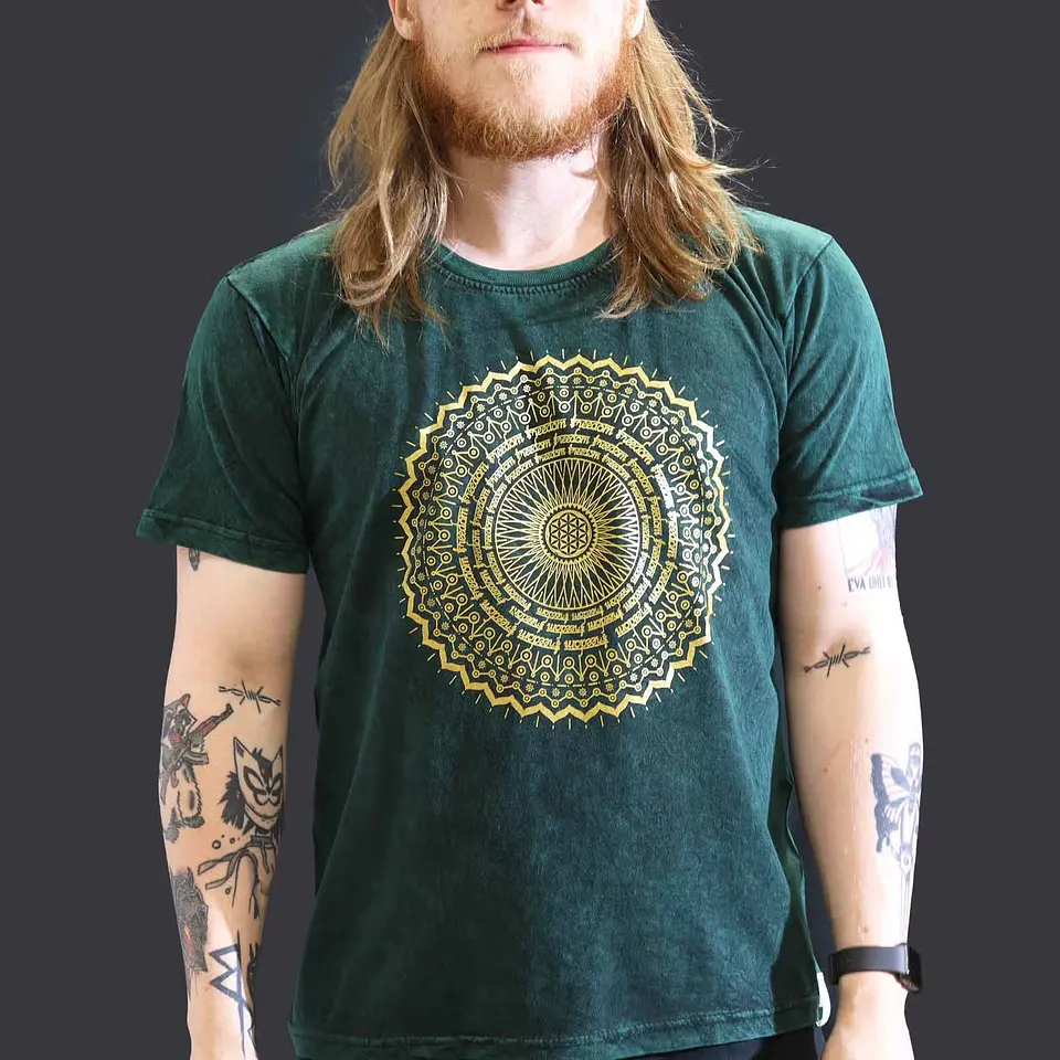 T-shirt Nomad Sari Efeito Lavagem - Mandala - Verde 3