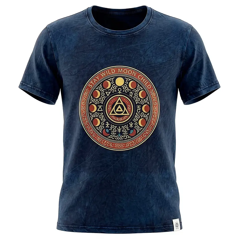 T-shirt Nomad Sari Efeito Lavagem - Stay Wild, Moon Child - Azul 1