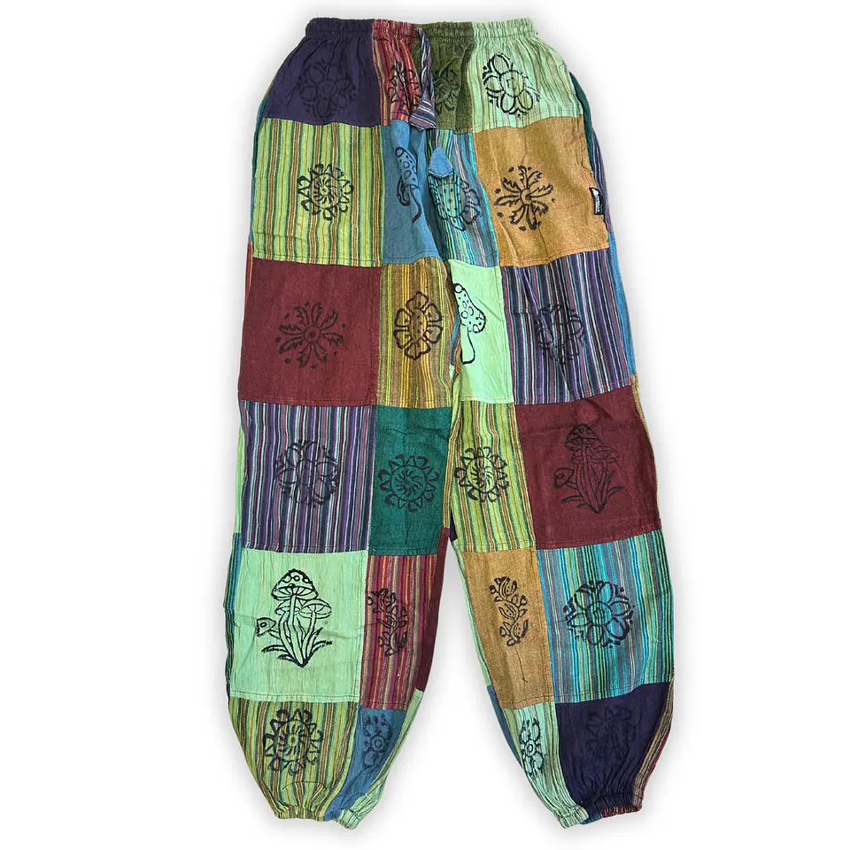 Calças Cogumelo Nomad Sari - Estampas de Quadrados - Tons Verde 1