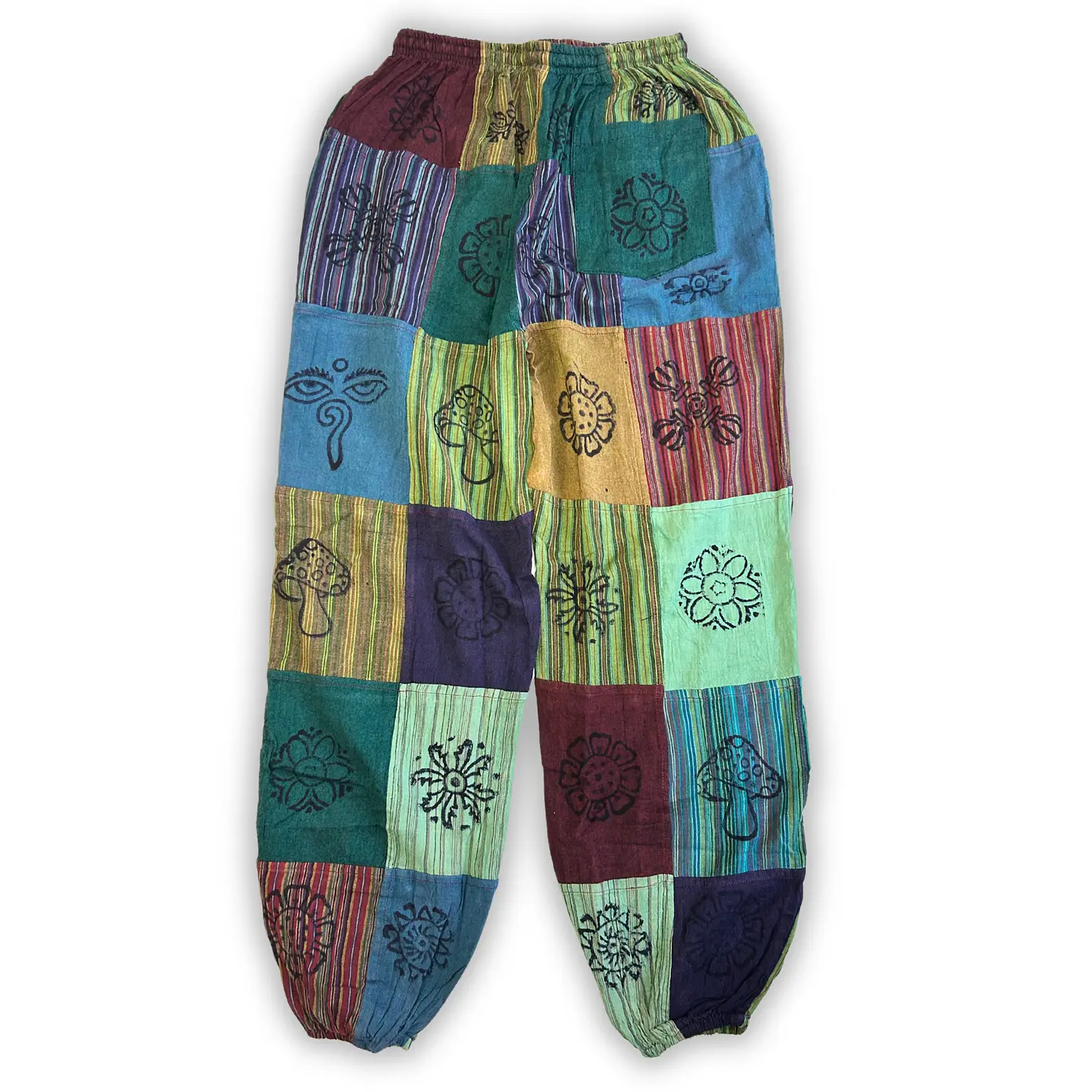 Calças Cogumelo Nomad Sari - Estampas de Quadrados - Tons Verde 3