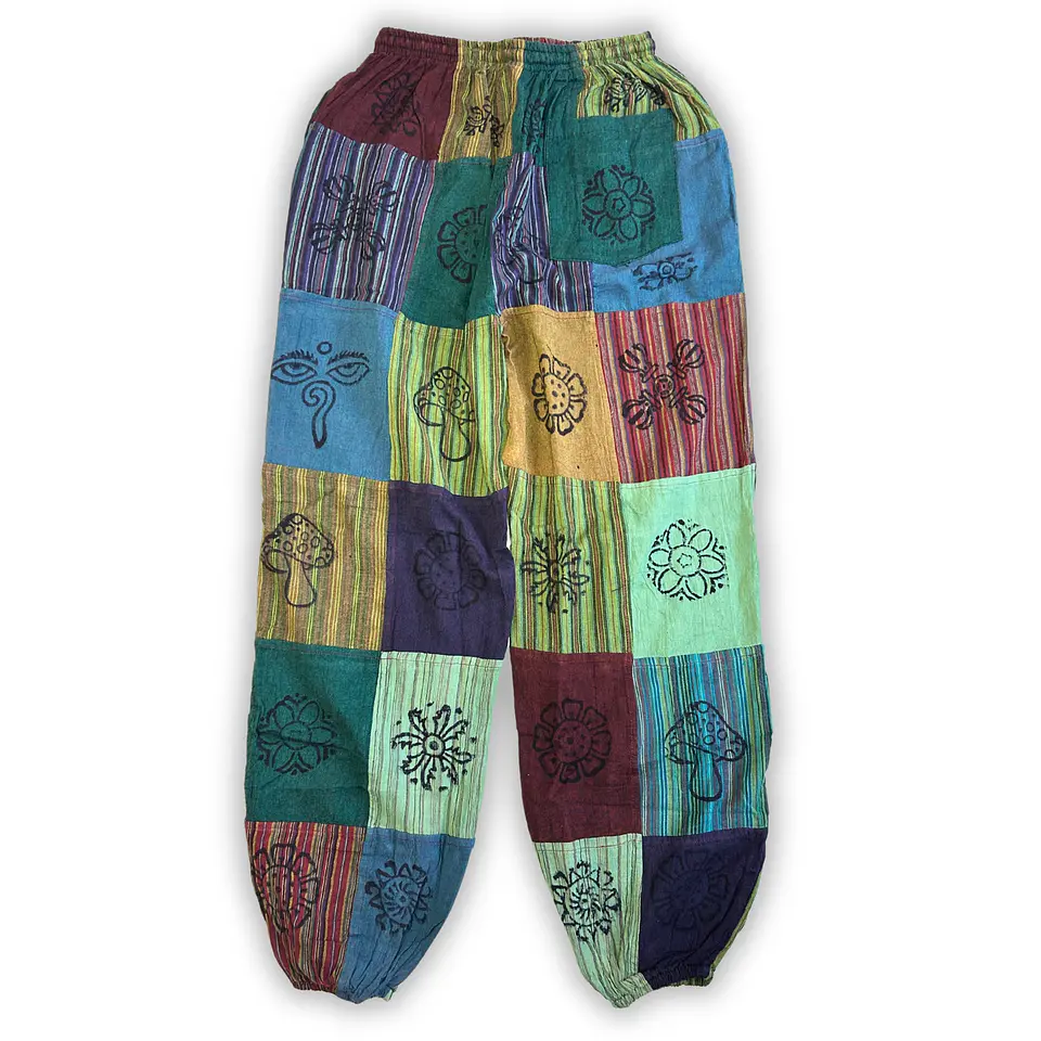 Calças Cogumelo Nomad Sari - Estampas de Quadrados - Tons Verde 3