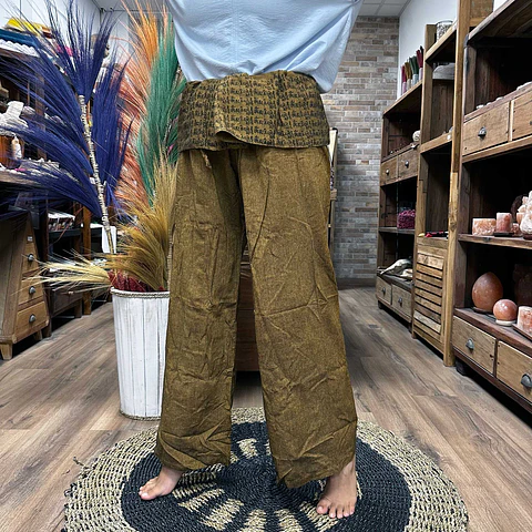 Calças Yoga & Meditação c/ Mantra - Estilo Pescador Tailandês - Verde