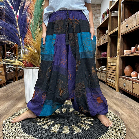 Calças Yoga & Meditação Estampadas - Estilo Aladdin Himalayan - Azul/Roxo