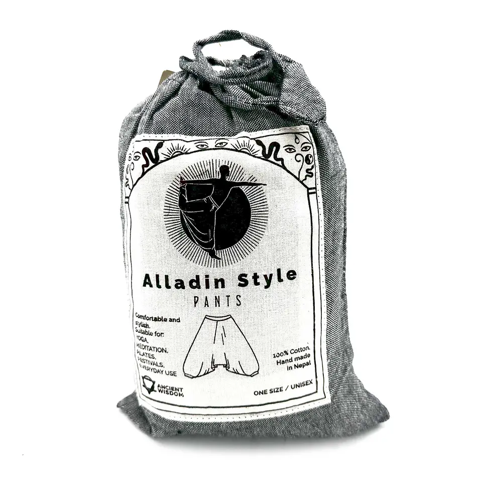 Calças Yoga & Meditação Estampadas - Estilo Aladdin Himalayan - Branco/Cinzento 4