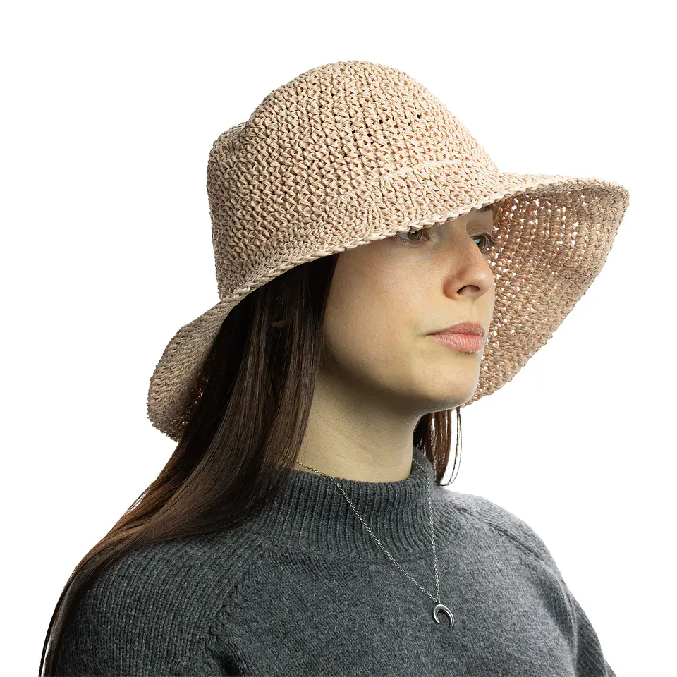 Chapéu de Palha Nomad Sari - Aba Larga Maleável - Rosa Blush 2