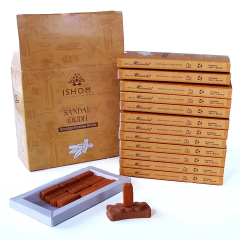 Pack de 15 Blocos de Incenso Natural + Queimador - Madeira de Sândalo