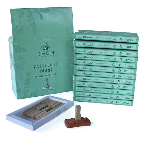 Pack de 15 Blocos de Incenso Natural + Queimador - Patchouli Oudh