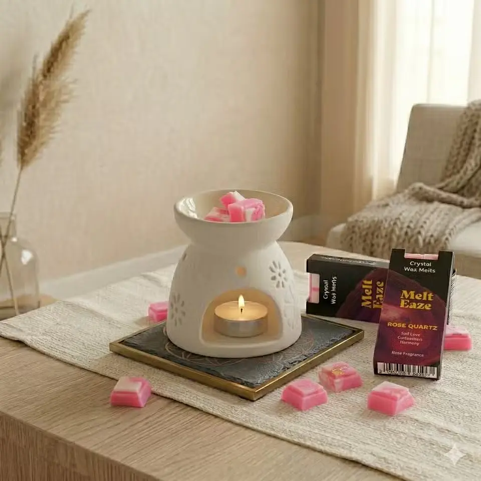 Pastilhas de Cera Aromática c/ Cristais para Derreter 50gr - Rosas + Quartzo-Rosa 6