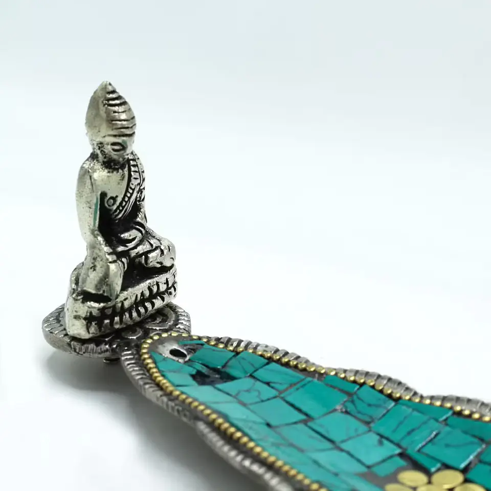 Porta-Incensos de Decoração Tibetana - Folha Longa c/ Buda 30cm 2