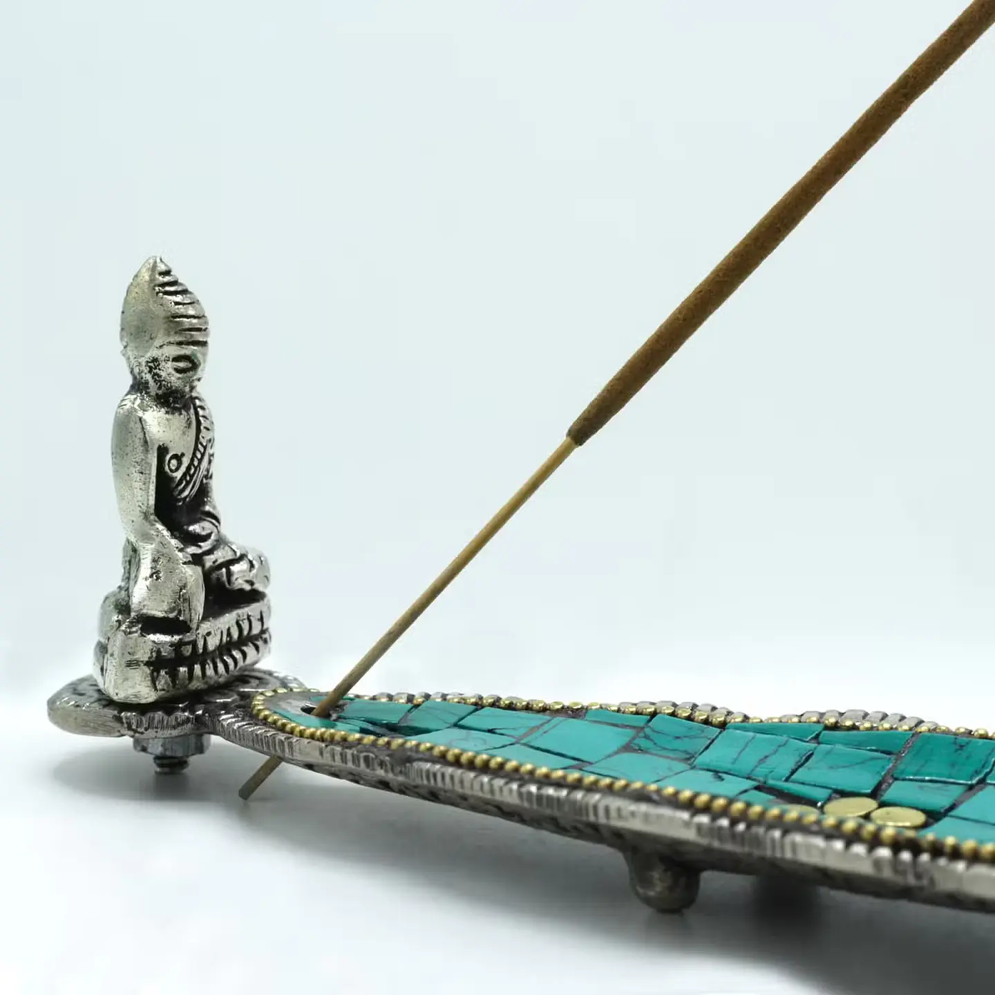 Porta-Incensos de Decoração Tibetana - Folha Longa c/ Buda 30cm 4