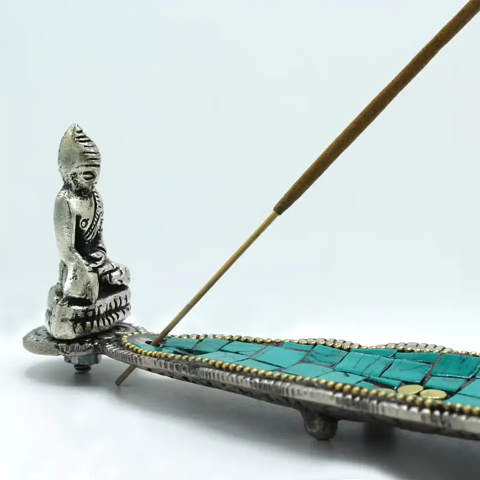 Porta-Incensos de Decoração Tibetana - Folha Longa c/ Buda 30cm 4