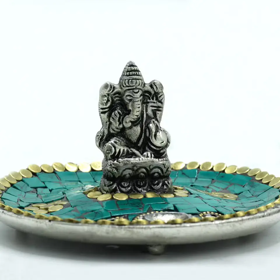 Porta-Incensos de Decoração Tibetana - Prato Pequeno c/ Ganesh 11,3cm 2