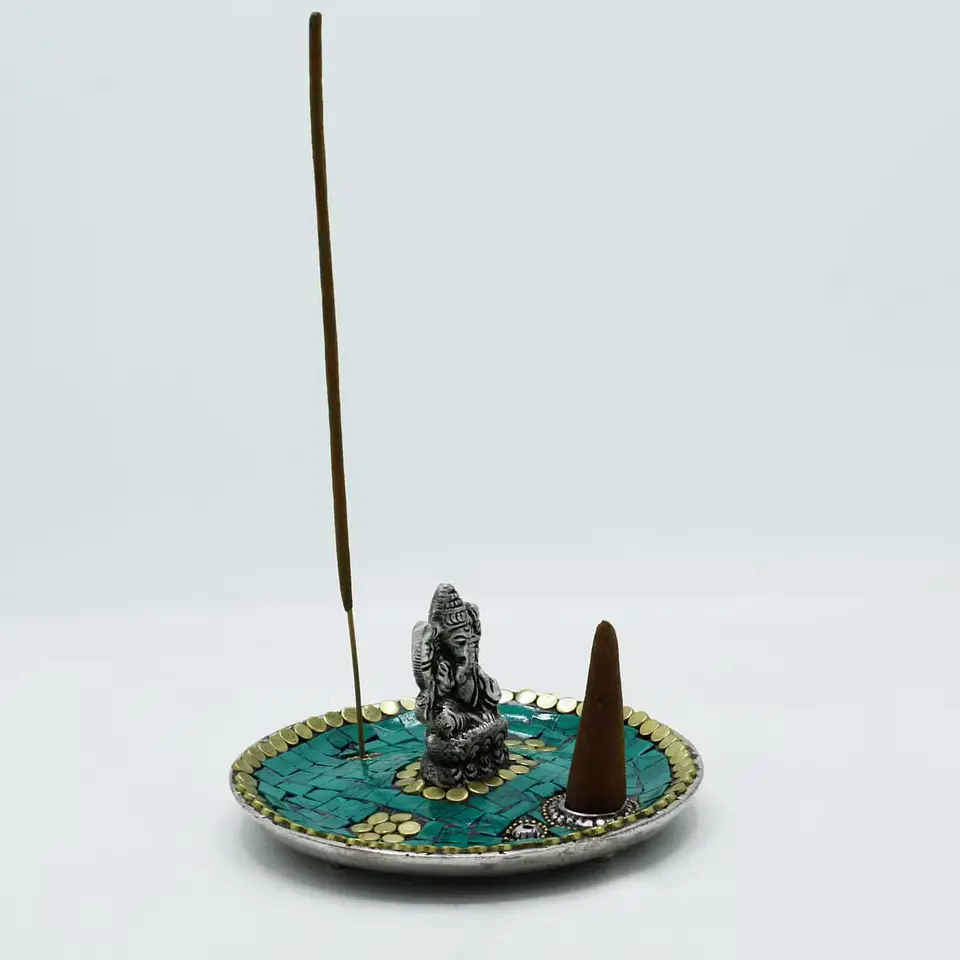 Porta-Incensos de Decoração Tibetana - Prato Pequeno c/ Ganesh 11,3cm 3